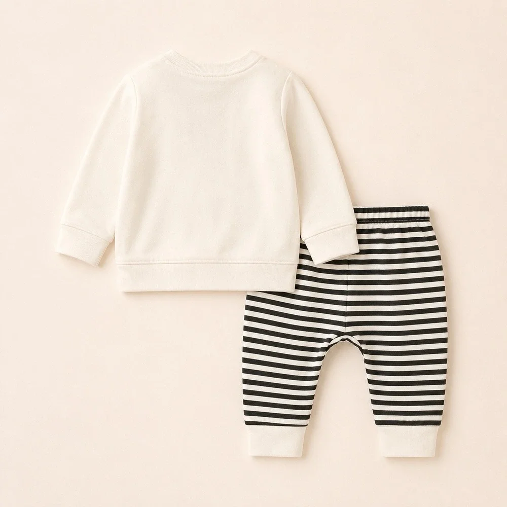 Cat & Jack Baby Halloween Sweatshirt and Striped Joggers Set Cream Black 6M